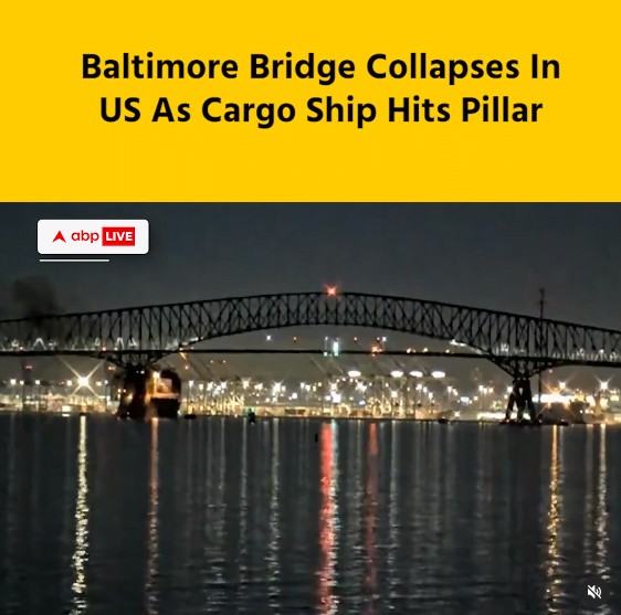 Major Baltimore bridge collapses after container ship collision, 6 people missing